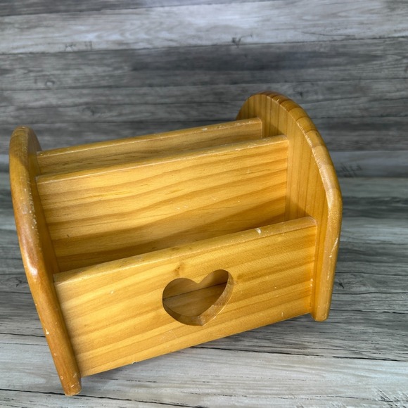 Wooden Heart Napkin Holder Mail Remote Lazy Susan Spins Country Rustic Cottage - Picture 4 of 9